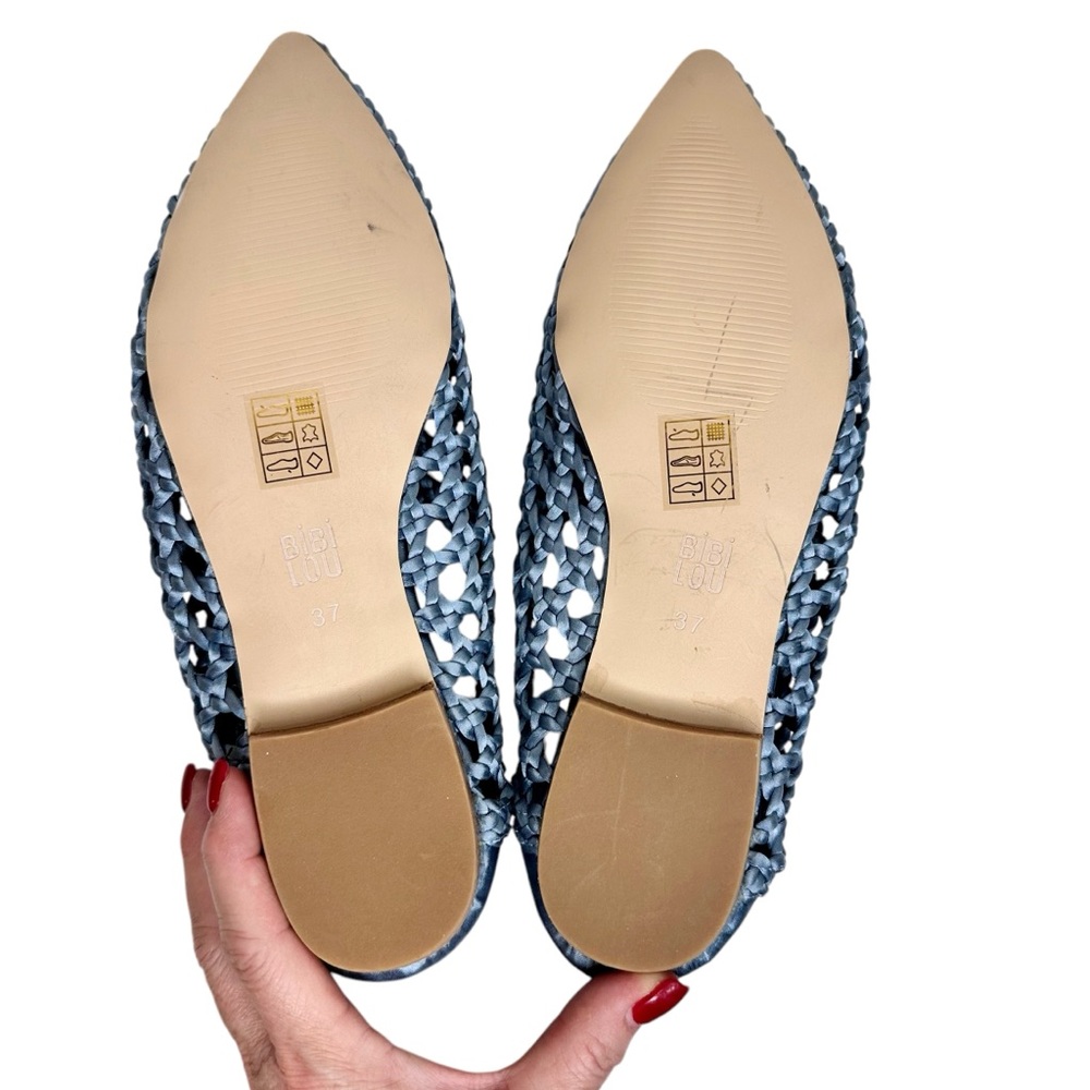 NEW Anthropologie Bibi Lou Woven Pointed Toe Flats Celeste Sky Blue SZ 37 - Picture 11 of 13